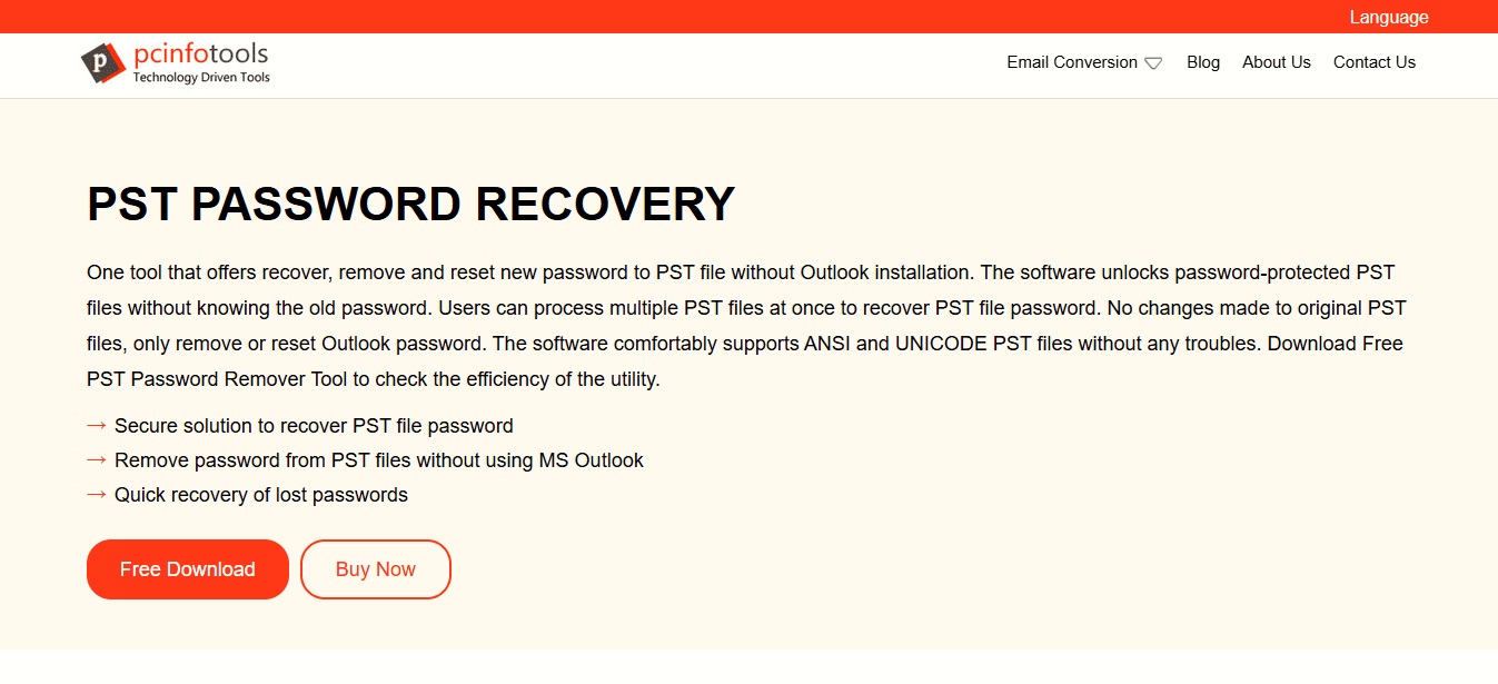 Pcinfotools PST Password Recovery Software