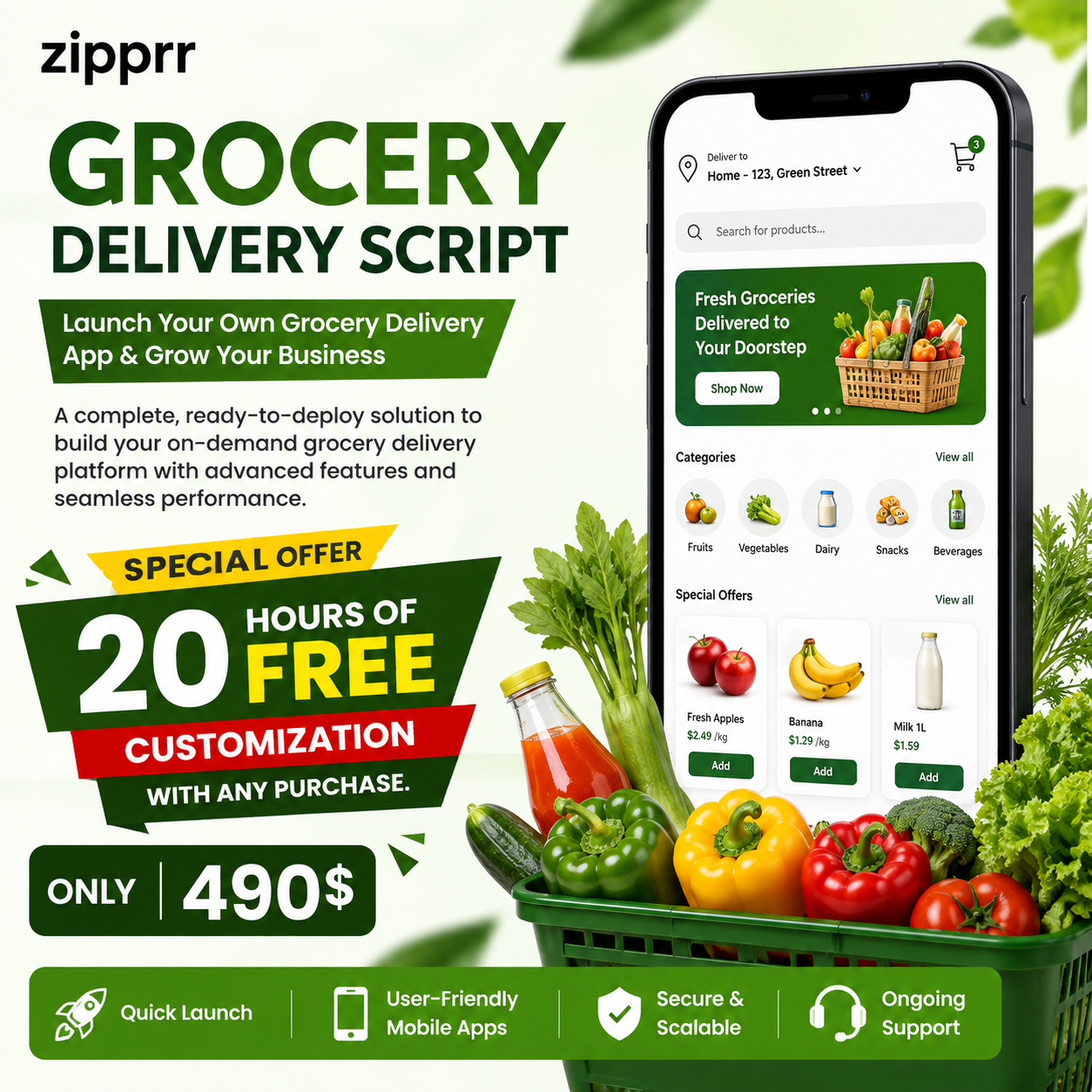 Launch a Grocery Delivery App for $490 with Zipprr logo